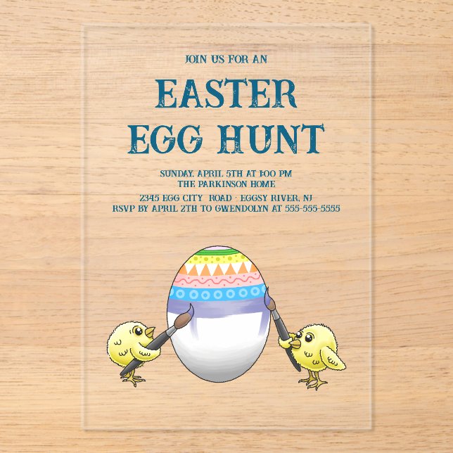 Invitaciones Acrílicas Easter chicks paint the Easter egg (Anverso)