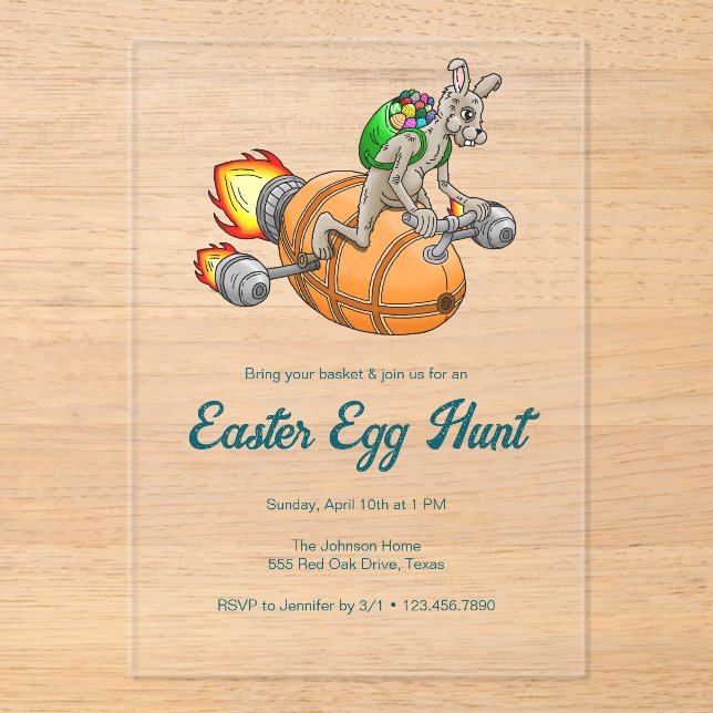 Invitaciones Acrílicas Easter Egg Hunt with Rocket Bunny (Anverso)