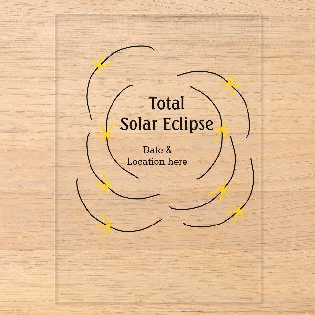 Invitaciones Acrílicas Eclipse solar total añadir ubicación de fecha mita (Anverso)
