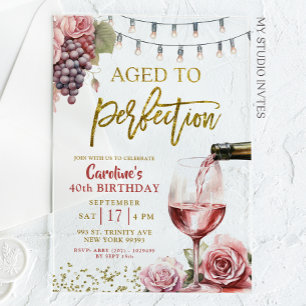 Invitaciones Acrílicas Edad A Perfección Vino Adulto 50 cumpleaños