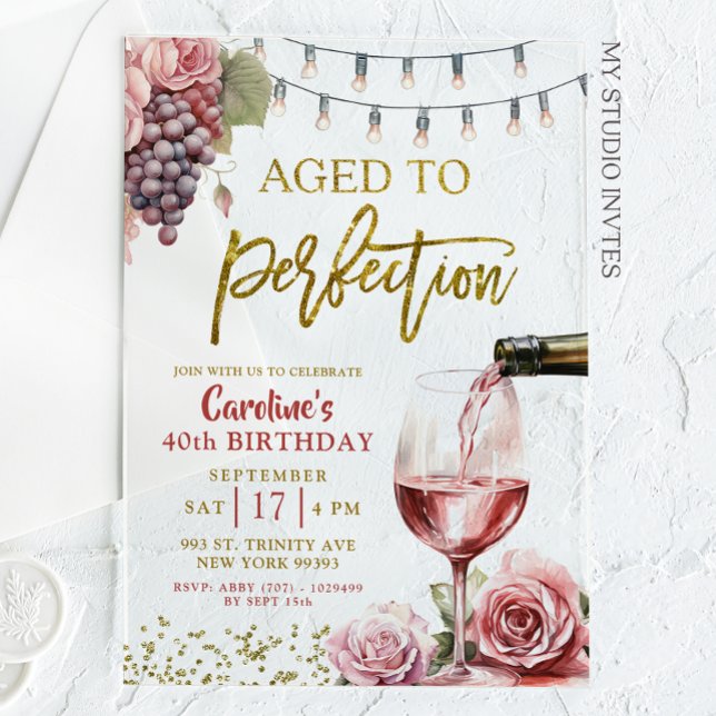 Invitaciones Acrílicas Edad A Perfección Vino Adulto 50 cumpleaños (Subido por el creador)