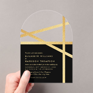Invitaciones Acrílicas Efecto de lámina de oro Estilo geométrico Boda