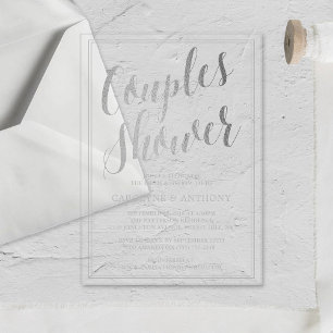 Invitaciones Acrílicas Efecto de lámina de plata moderna para boda de par