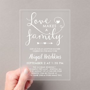 Invitaciones Acrílicas El Amor Blanco Hace Que Una Ducha De Adopción Fami