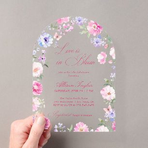 Invitaciones Acrílicas El amor está en flor arco floral rosa para ducha d