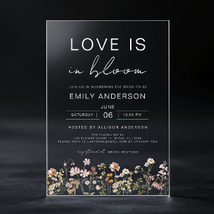 Invitaciones Acrílicas El amor está en la ducha de flores silvestres en f