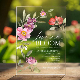 Invitaciones Acrílicas El amor está en la ducha de novias floral Bloom Ro