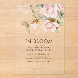 Invitaciones Acrílicas El amor está en la ducha rosa rosada y verde de no