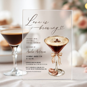 Invitaciones Acrílicas El amor está preparando la ducha de novia Espresso