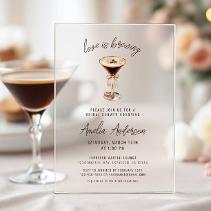 Invitaciones Acrílicas El amor está preparando la ducha de novia Espresso