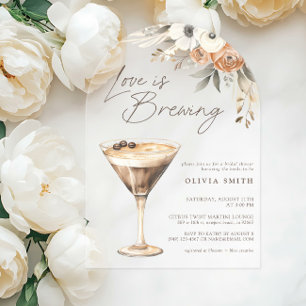 Invitaciones Acrílicas El amor está preparando la ducha de novia Espresso