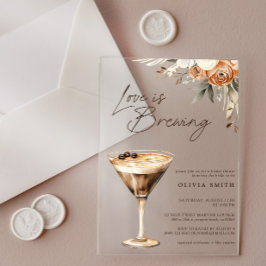 Invitaciones Acrílicas El amor está preparando la ducha de novia Espresso