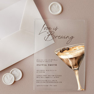Invitaciones Acrílicas El amor está preparando la ducha de novia Espresso