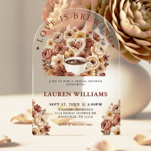 Invitaciones Acrílicas El amor está preparándose Floral Café Corazón Boda