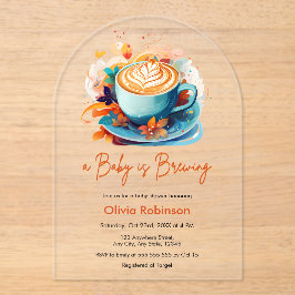 Invitaciones Acrílicas El amor floral azul es preparar café Baby Shower