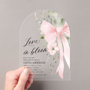 Invitaciones Acrílicas El amor floral rosado en la ducha de novias en el