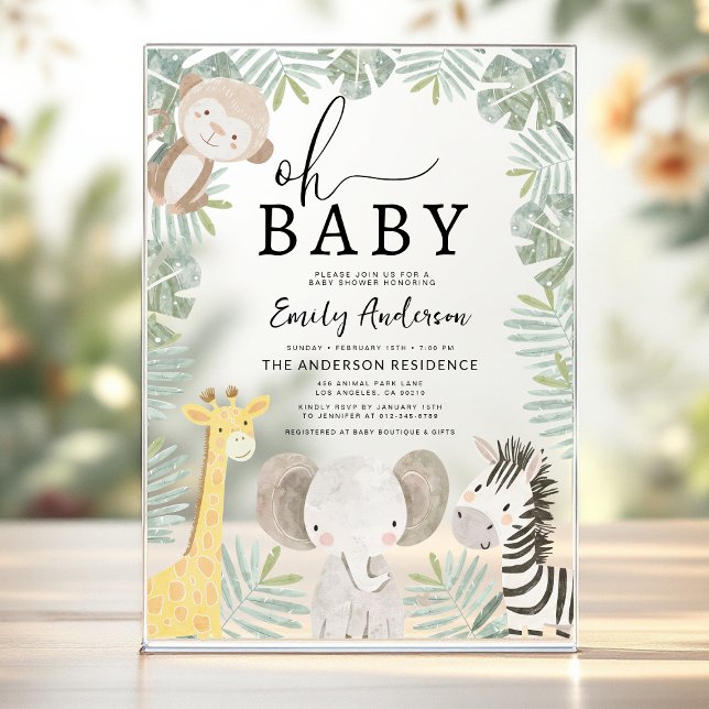 Invitaciones Acrílicas El Baby Shower de Niño Animal Safari (Subido por el creador)