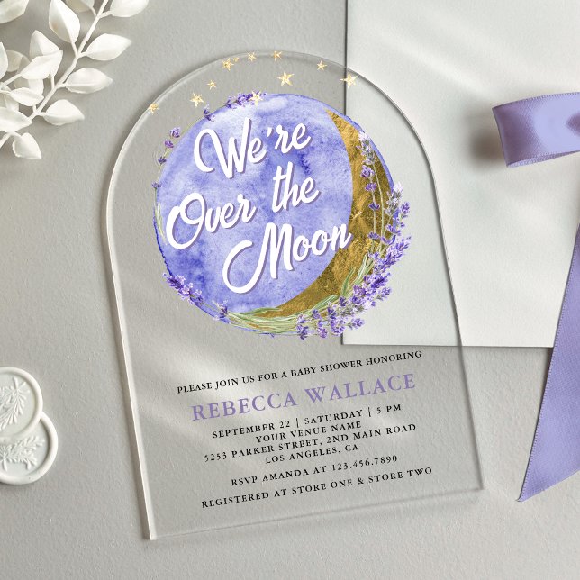 Invitaciones Acrílicas El Baby Shower del Arco de Lavanda de la Luna (Subido por el creador)