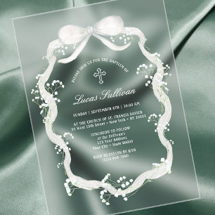 Invitaciones Acrílicas El bautismo de aliento del bebé de la cinta blanca