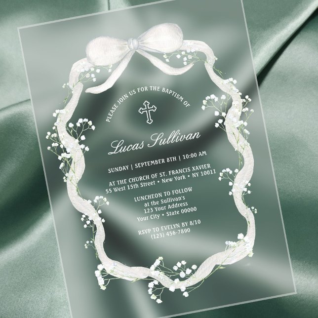 Invitaciones Acrílicas El bautismo de aliento del bebé de la cinta blanca (Subido por el creador)