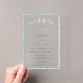 Invitaciones Acrílicas El capullo del marco azul griego deslumbrado bauti