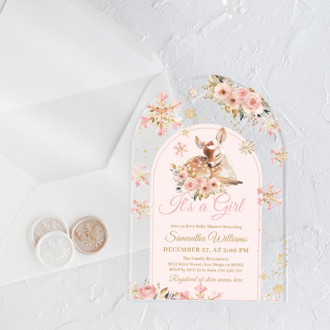 Invitaciones Acrílicas El ciervo rosa de invierno es un Baby Shower Chica (Subido por el creador)