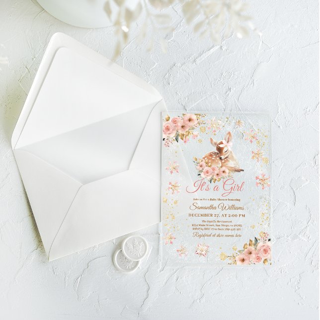 Invitaciones Acrílicas El ciervo rosa de invierno es un Baby Shower Chica (Subido por el creador)