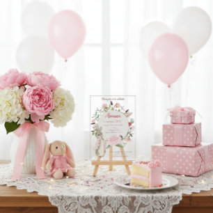 Invitaciones Acrílicas El clásico Pedro Rosa de Conejo Cumpleaños Floral