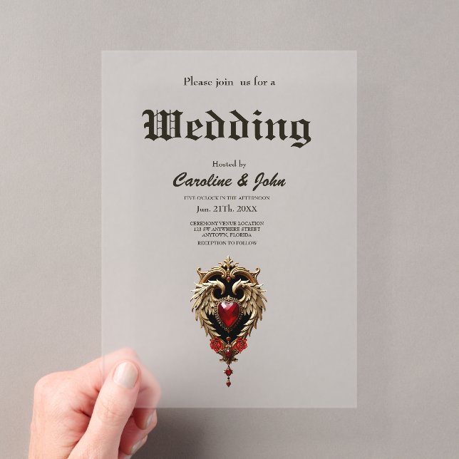 Invitaciones Acrílicas El corazón gótico de fuego y oro (Insitu (portátil))