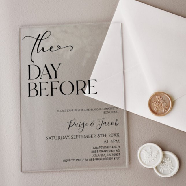 Invitaciones Acrílicas El día antes del ensayo Boda del almuerzo (Subido por el creador)