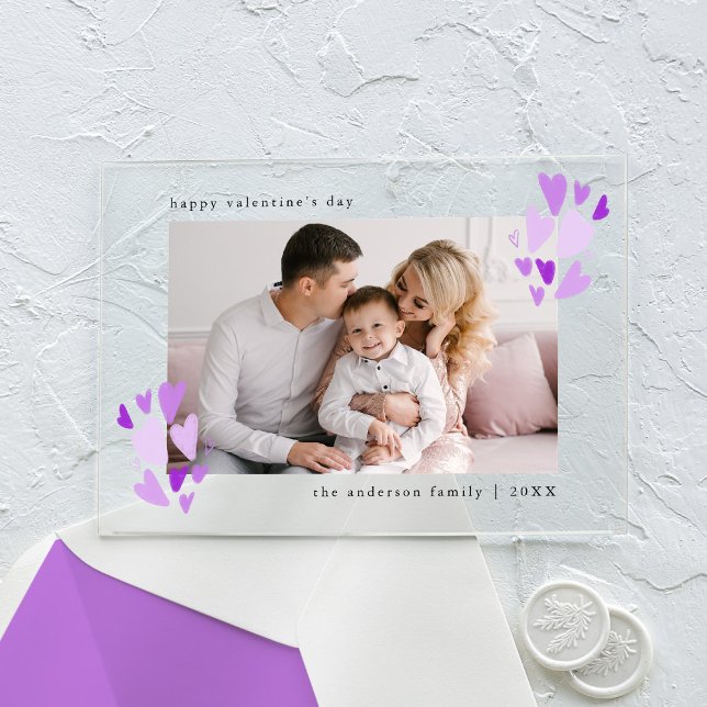 Invitaciones Acrílicas El día de San Valentín fotográfico Cute Purple Hea (Subido por el creador)