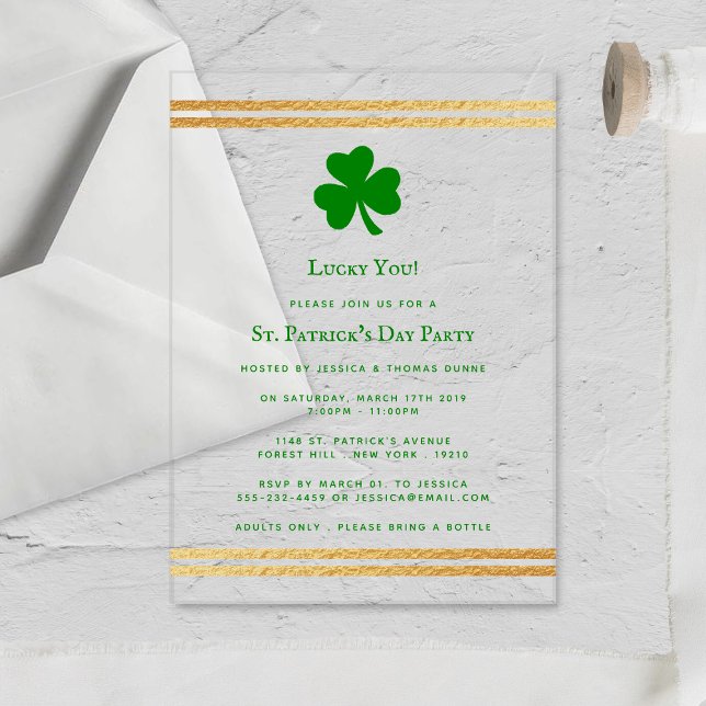 Invitaciones Acrílicas El elegante Relieve metalizado dorado St. Patrick' (Subido por el creador)
