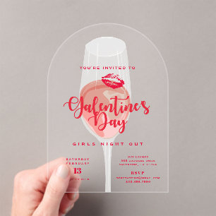 Invitaciones Acrílicas El Fiesta galentino acuarela rosada rosada