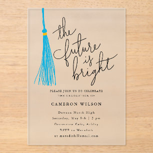 Invitaciones Acrílicas El futuro es la fiesta de graduación de Sky Blue T