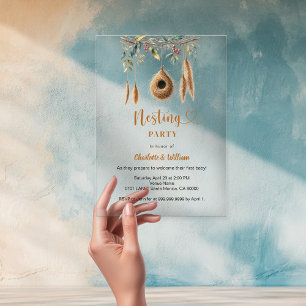 Invitaciones Acrílicas El nido de pájaro fiesta nido boho bebé ducha