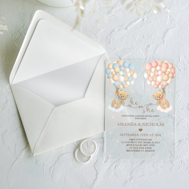 Invitaciones Acrílicas Él o ella llevan la revelación de género (Subido por el creador)