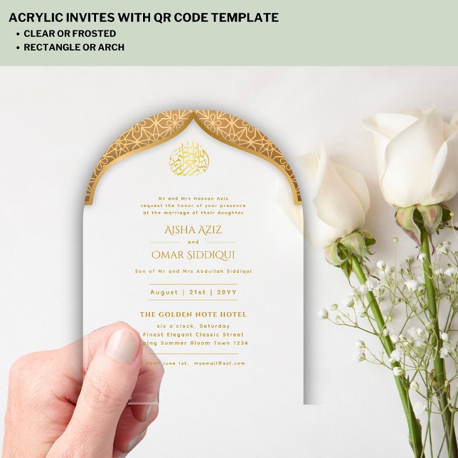 Invitaciones Acrílicas El oro islámico Nikah Walima Muslim Arch Elegant (Subido por el creador)
