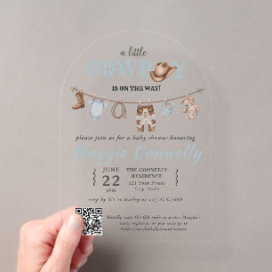 Invitaciones Acrílicas El pequeño vaquero Baby Blue está en camino