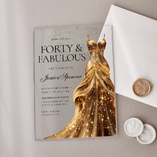 Invitaciones Acrílicas El vestido de oro de Champagne con 40 años