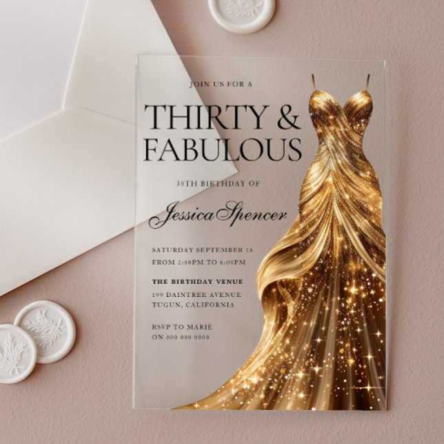 Invitaciones Acrílicas El vestido de oro de Champagne es fabuloso cumplea (Subido por el creador)