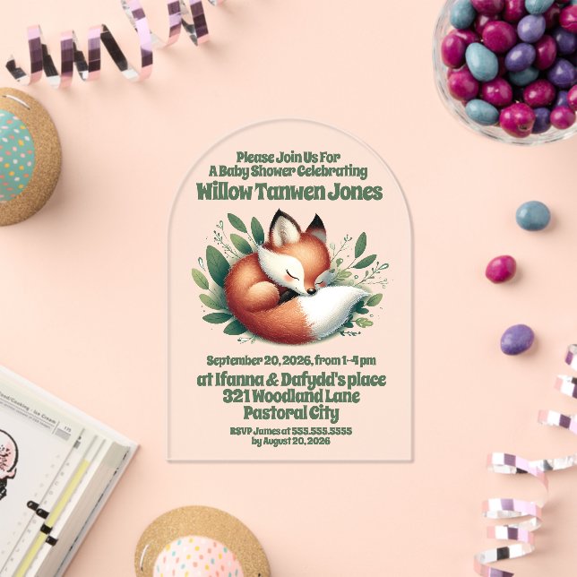 Invitaciones Acrílicas El zorro aburrido se queda dormido en Baby Shower  (Insitu (Celebración))