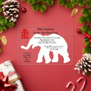 Invitaciones Acrílicas Elefante Blanco Navidad Patrón de Diamante en la P