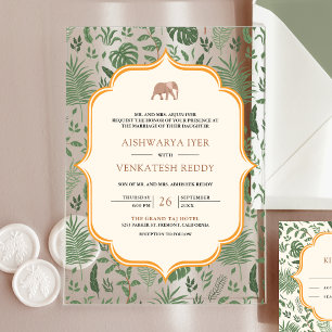 Invitaciones Acrílicas Elefante de Bosque Tropical Boda India