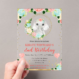 Invitaciones Acrílicas Elefante de jungla lindo acuarela Cumpleaños de ni