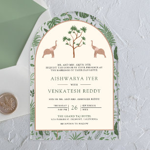 Invitaciones Acrílicas Elefante de la selva tropical Arco Boda india