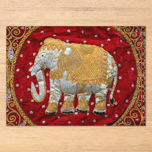 Invitaciones Acrílicas Elefante Indio Embellecido Rojo y Dorado
