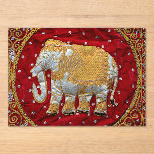 Invitaciones Acrílicas Elefante indio embellecido rojo y oro