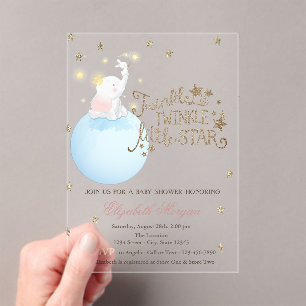 Invitaciones Acrílicas Elefante, Luna, Brillantes Estrellas Rayadas Fiest