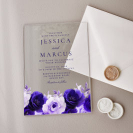 Invitaciones Acrílicas Elegancia azul: Boda de Rosas espléndidos