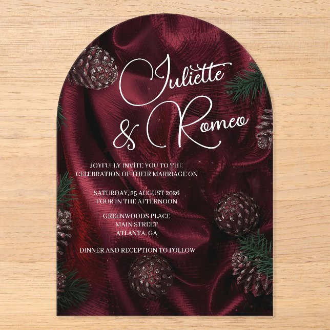 Invitaciones Acrílicas Elegancia Borgoña (Anverso)